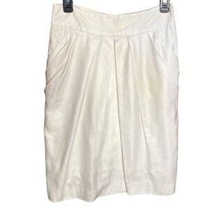Trina Turk Front Pleated Pencil Skirt White Woven Lined Pockets Sz M